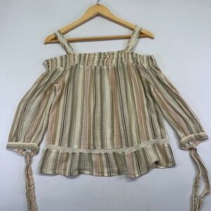 Lauren Conrad Women's Striped Off‎ The Shoulder Tie Sleeve Top Size Small